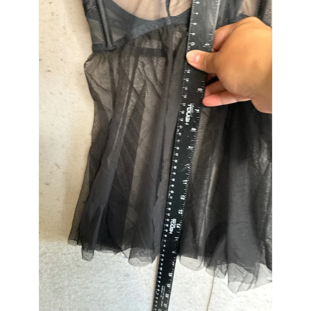 Victoria's Secret Black Lace Mesh Padded Babydoll Lingerie 34C Corset Style